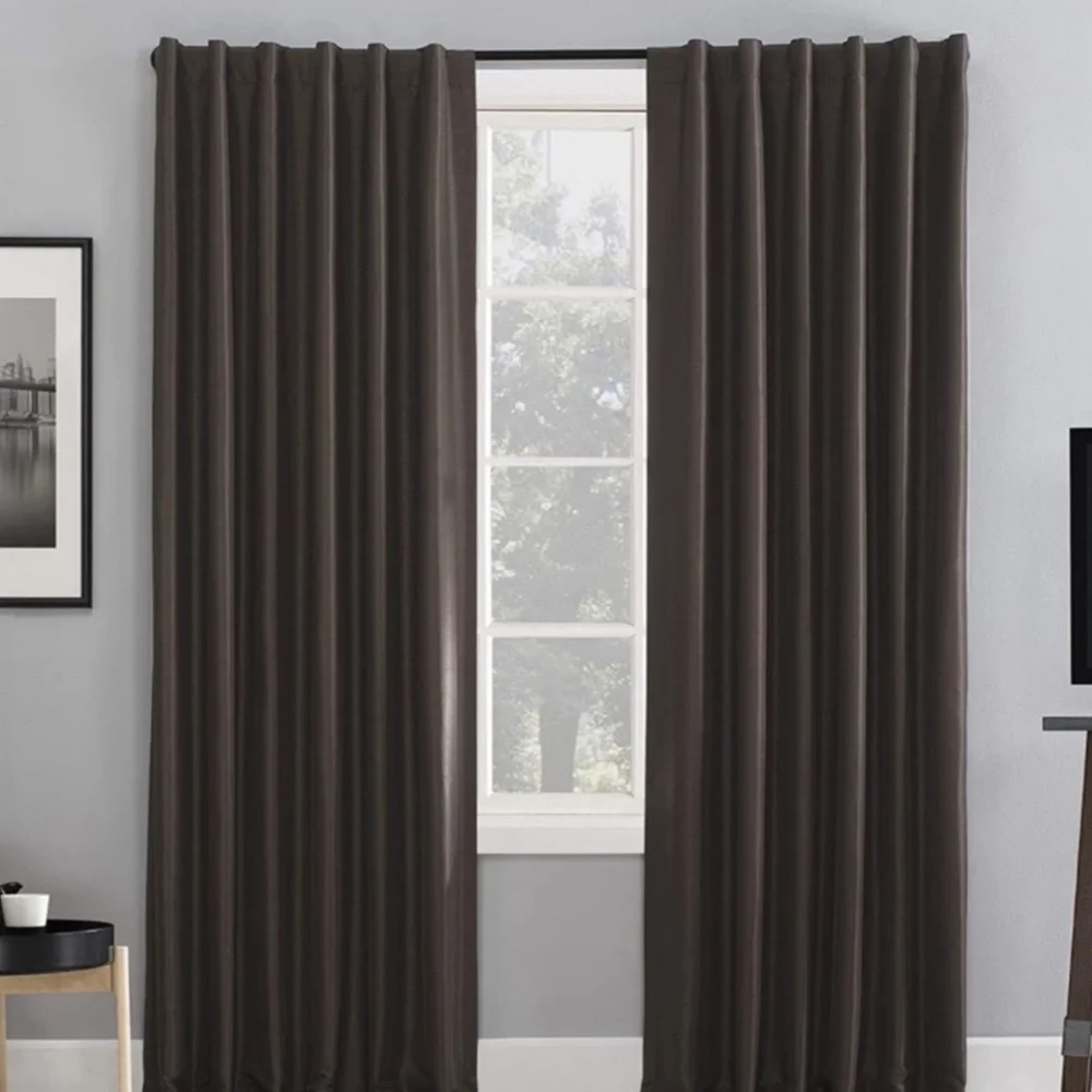 Sun Zero Faux Dupioni Silk Thermal Blackout Back Tab Curtain 50